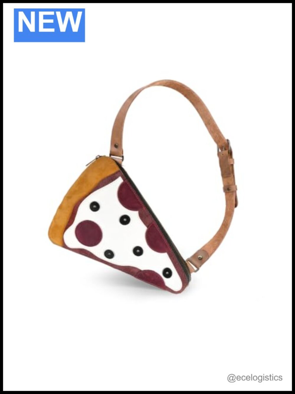 Pizza Slice Shaped Full Grain Leather Crossbody Bag with Adjustable Strap